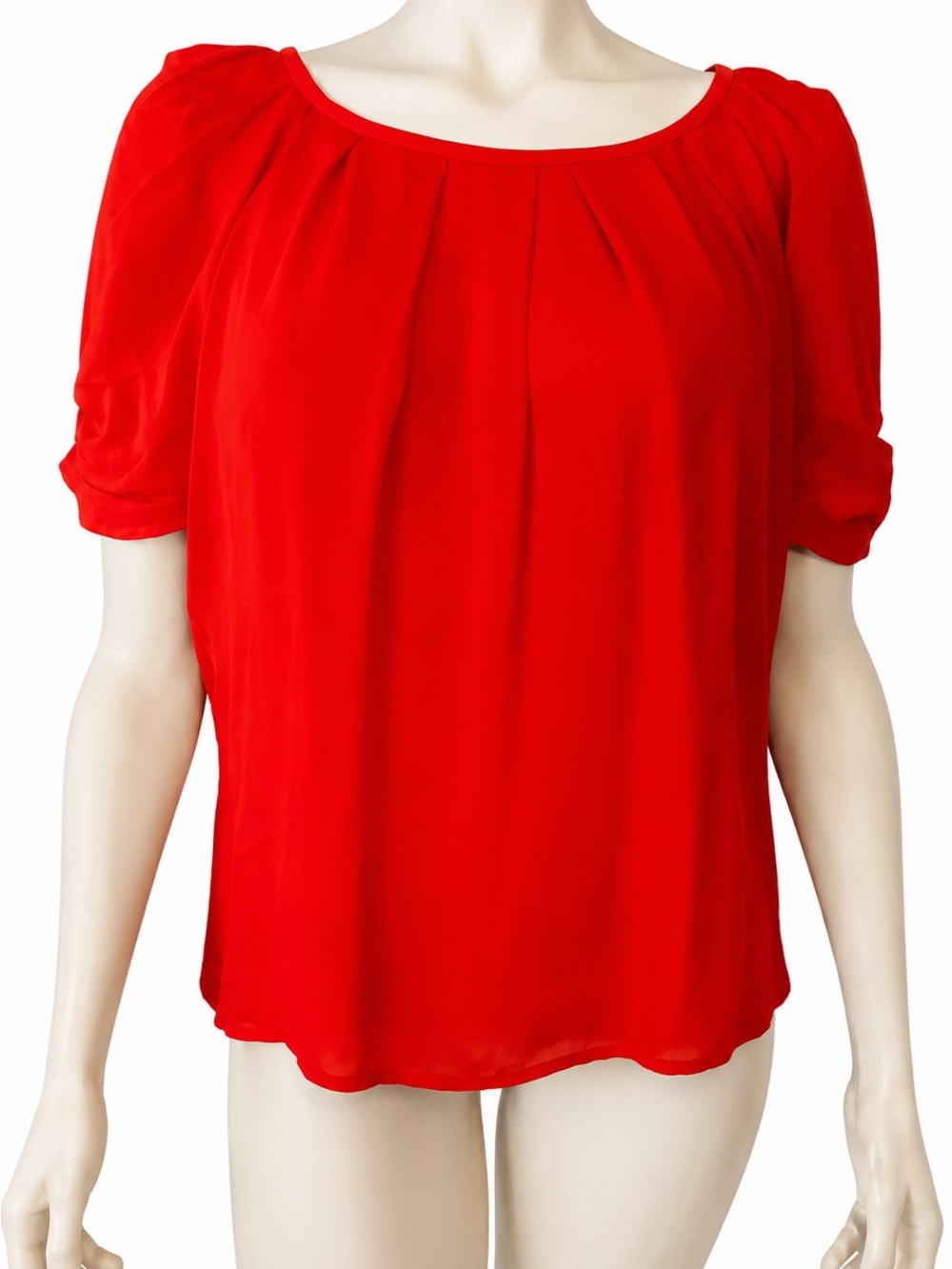 Joie Red Pleated Short-Sleeve Blouse